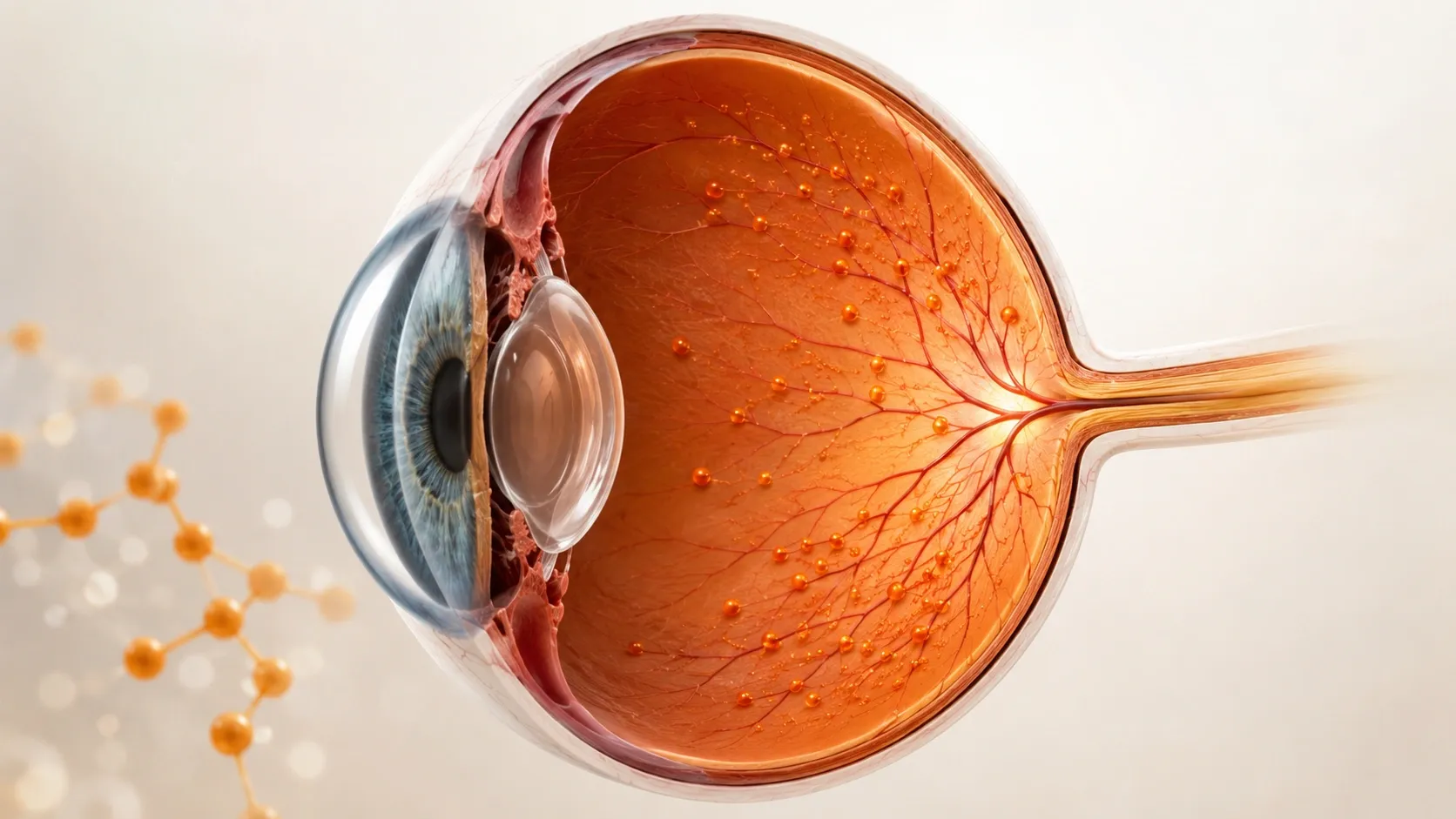 Representação anatômica de um olho humano com destaque visual para a retina.