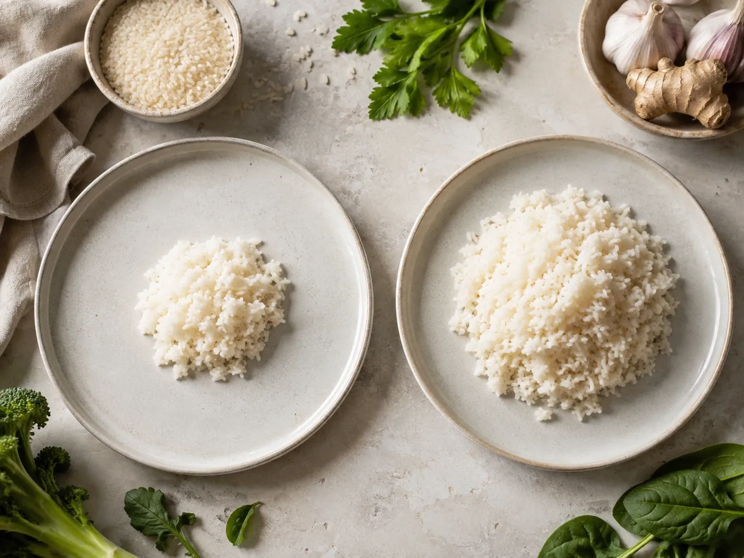 Duas porções de tamanhos diferentes do mesmo alimento ilustrando a importância da quantidade consumida para a carga glicêmica.